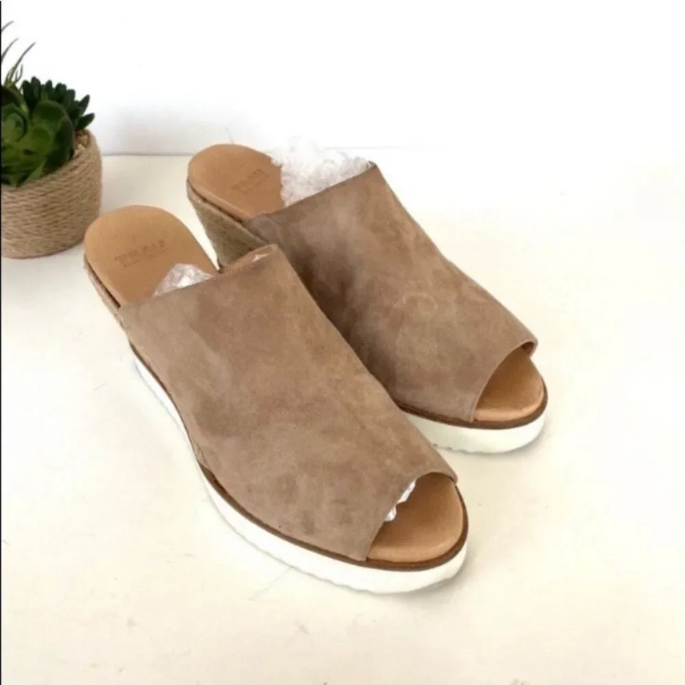 Frau Italian Made Tan Suede Espadrille Wedge Slide Sandals Women’s 10.5/11